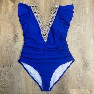 Aimage Blue Ruffle One-Piece Swimsuit